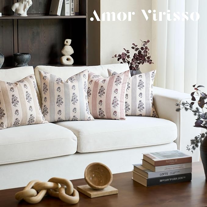 Amor Virisso Floral Throw Pillow Covers 18x18 Set of 2 Block Print Pillow - Image 7