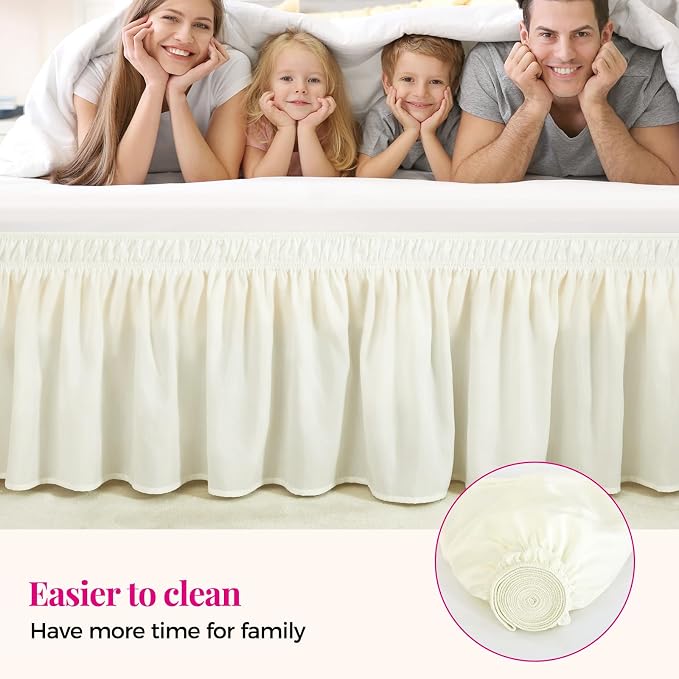 RIMELA Cream Bed Skirt Queen Size 15 Inch Drop, Elastic Bed Skirting - Image 5
