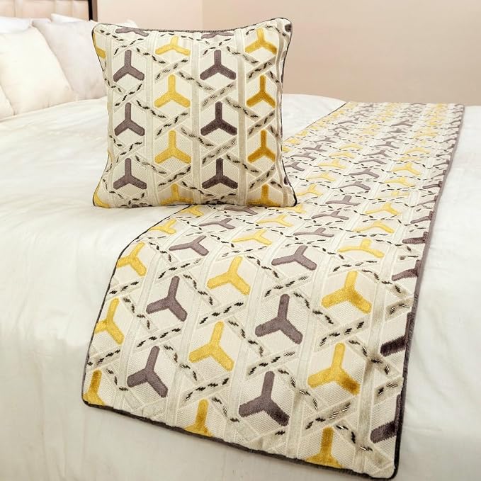 The HomeCentric King/Queen/Twin Grey & Yellow Designer Queen 74"x18" Bed Runner - Image 4