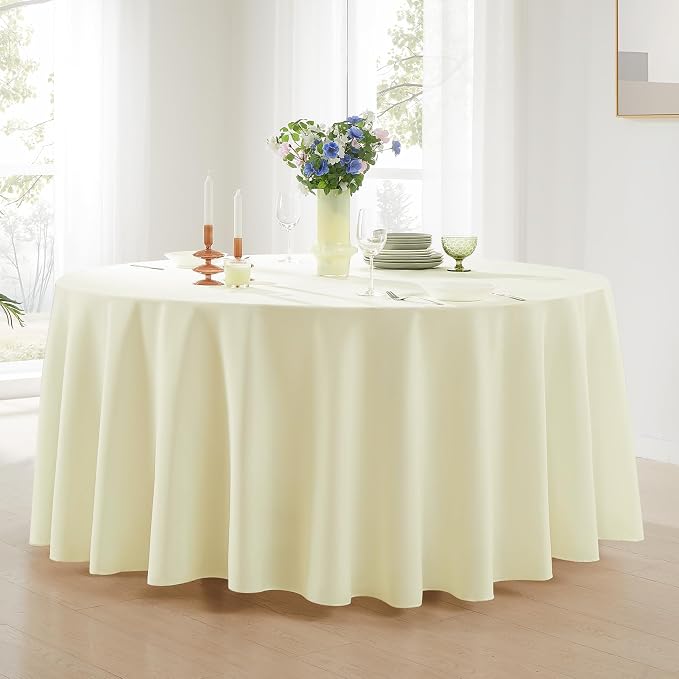 Round Tablecloth 2 Pack 90 Inch Ivory Tablecloths Washable Decorative Linen - Image 3