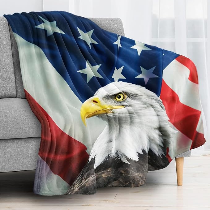 US Flag & Eagle Throw Blanket for Couch, Super Soft Fuzzy Throws Warm - Image 2