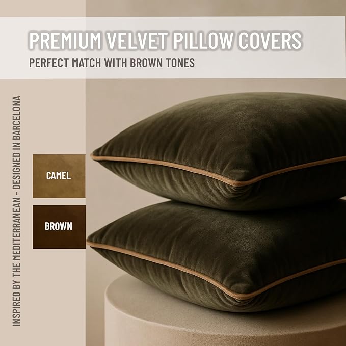 2 Pack Velvet Decorative Throw Pillow Covers, Contrast Piping, Indoor Use - Image 2