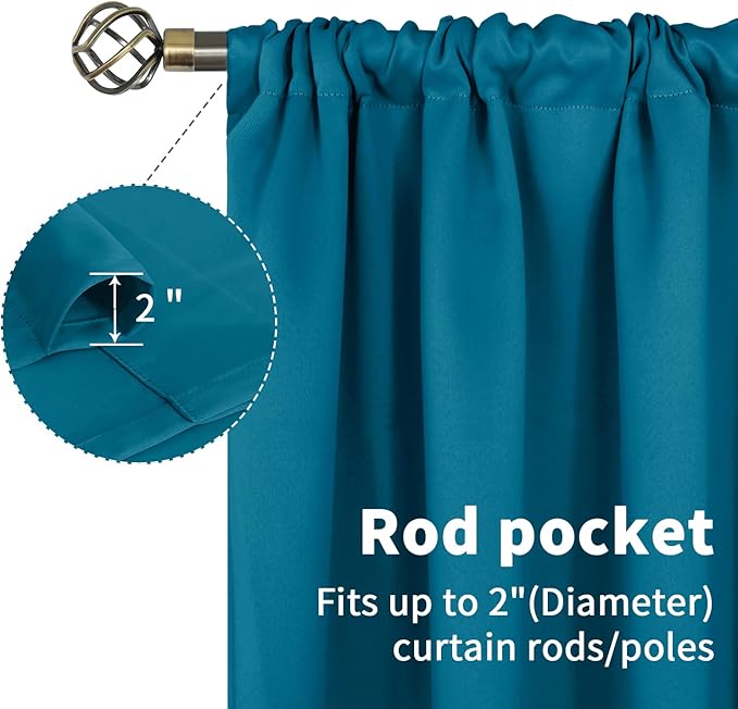 BGment Peacockblue Blackout Curtains 54 Inch Length - Image 3