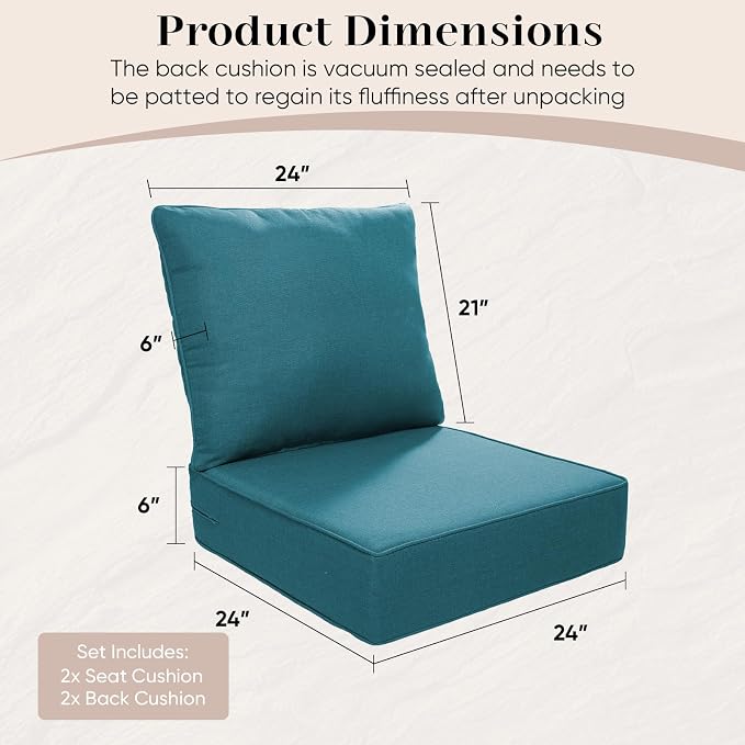 Outdoor Seat Cushion Set-24 x 24 x 6 Inch Outdoor Chair Cushions Set of 2 - Image 7