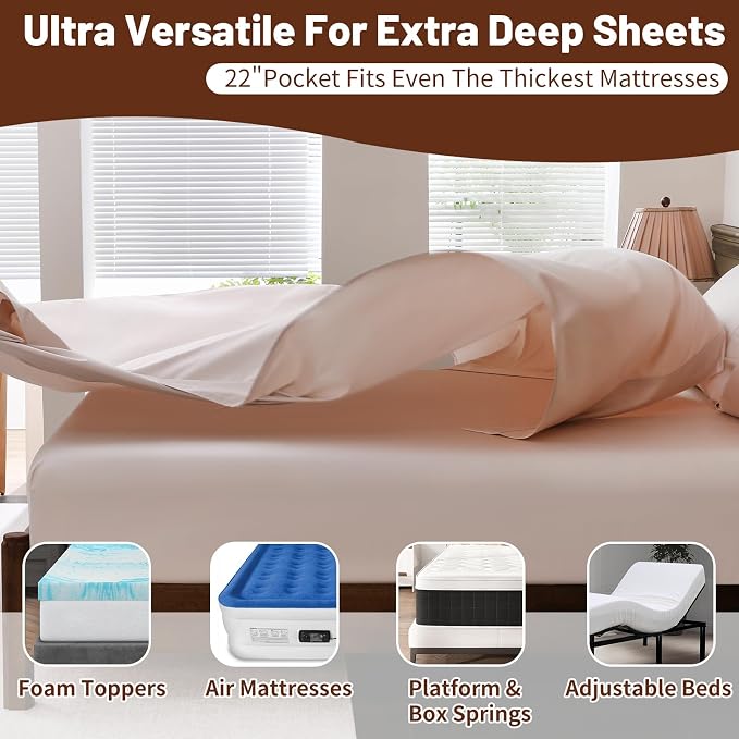 Extra Deep Pocket Queen Sheets 18-24 Inch 100% Egyptian Cotton 1000 Thread - Image 4