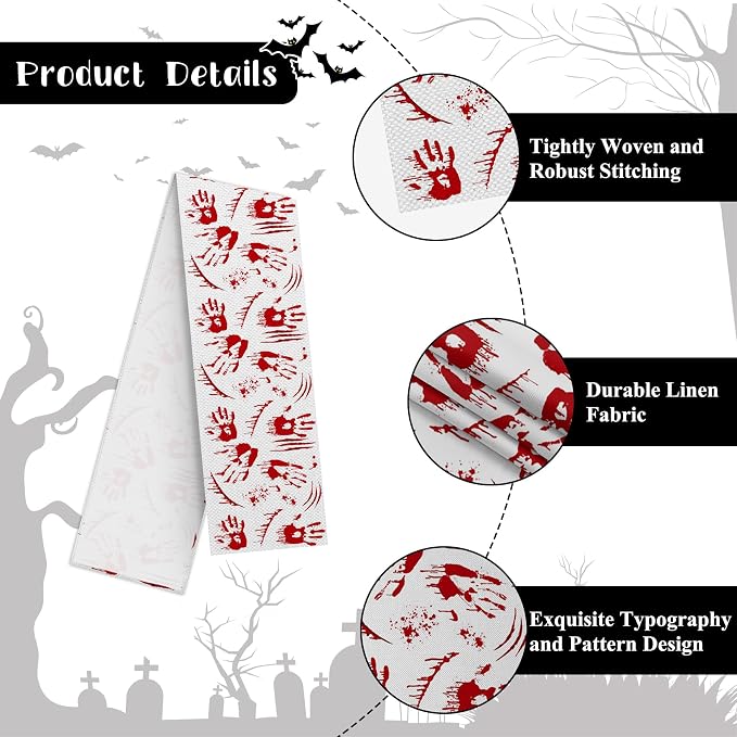 Happy Halloween Table Runner Scary Handprint Seasonal Holidays Indoor Outdoor - Image 7
