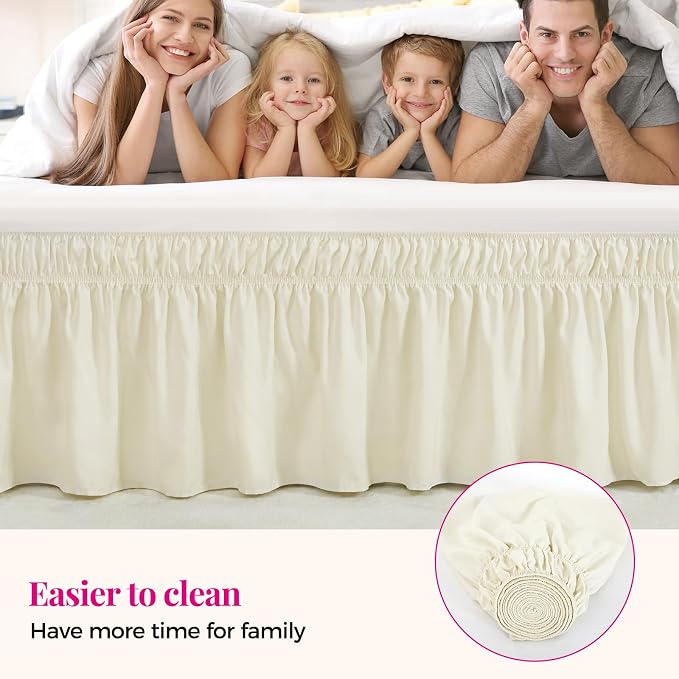 RIMELA Ivory Bed Skirt Queen Size 18 Inch Drop, Elastic Bed Skirting - Image 4