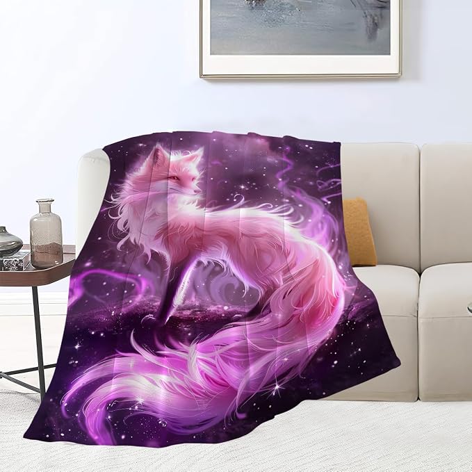 Pink Fox Throw Blanket Fox Blankets Gifts - Image 2