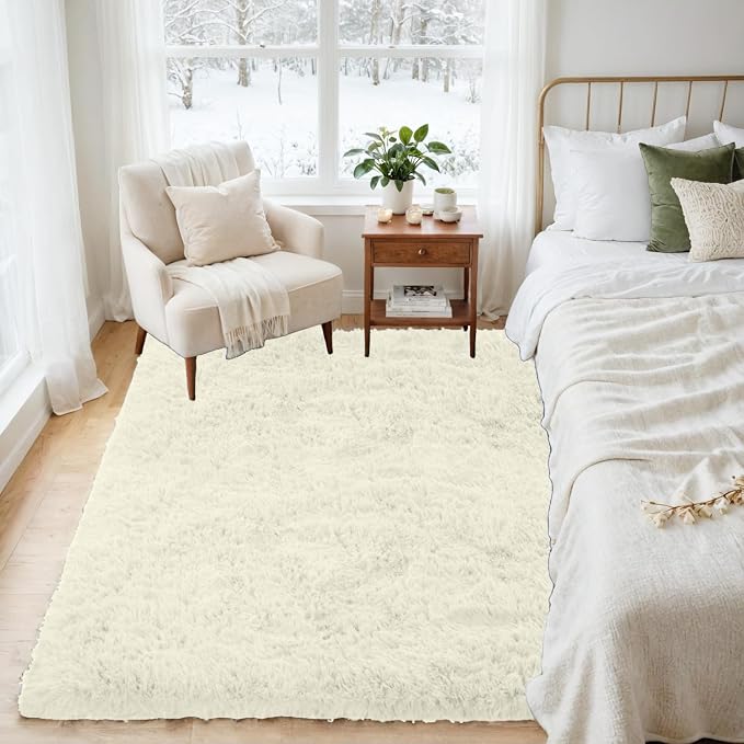 4x6 Area Rugs for Living Room Rug: Soft Fluffy Shag Cream White Rugs for Bedroom - Image 2
