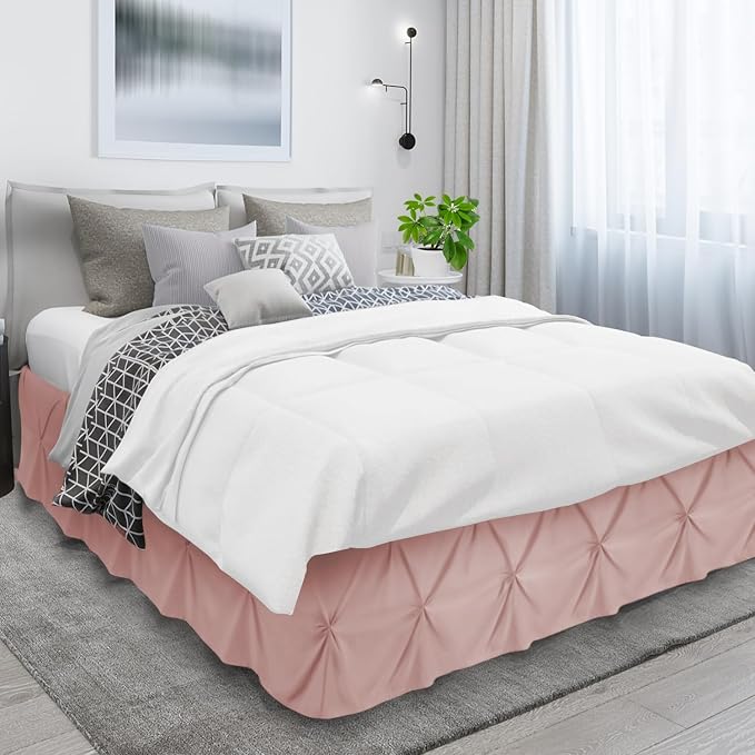 Nestl Blush Pink Bed Skirt King Size, Pinch Pleat King Bed Skirt, Hotel Quality - Image 3