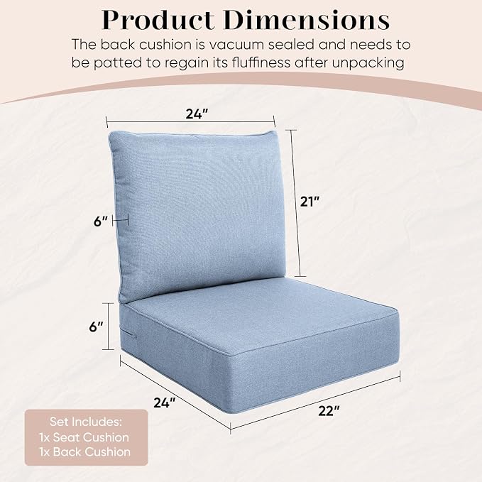 Luxury Outdoor Seat Cushion Set-22 x 24 x 6 Inch Outdoor Chair Cushions - Image 2