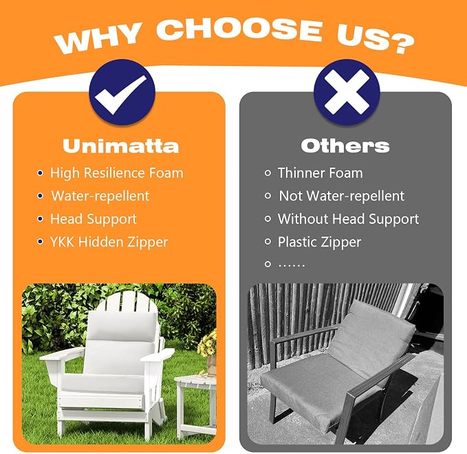 Outdoor High Back Chair Cushion Seat Pads, 44 x 21 Inch Water-Repellent & - Image 6