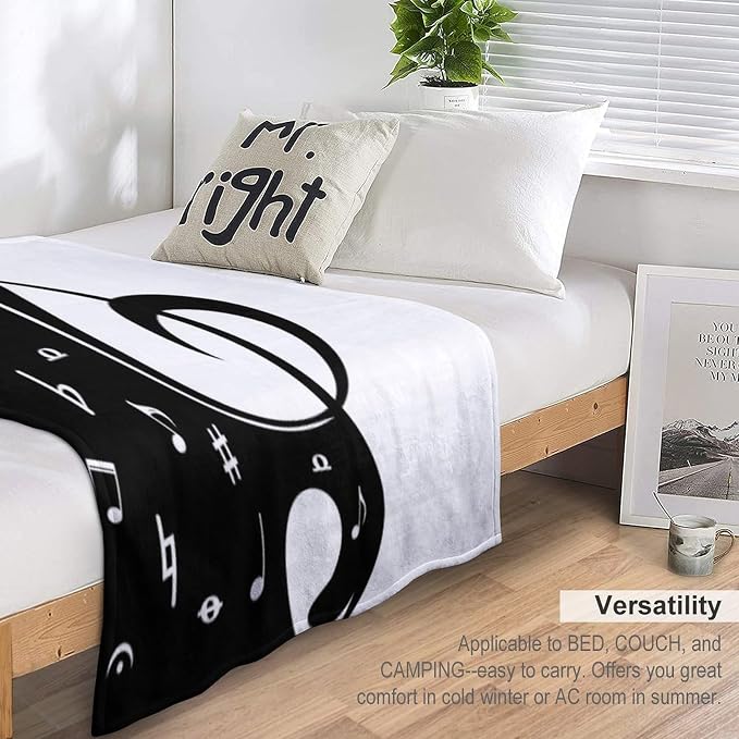 Music Blanket Abstract Funny Black White Music Note Art Printed Soft Cozy - Image 3