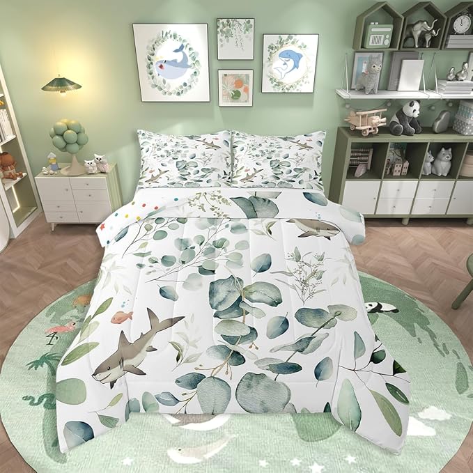 Erosebridal Girls Kawaii Animal Full Comforter Set Cute Shark Bedding Set Full by Erosebridal