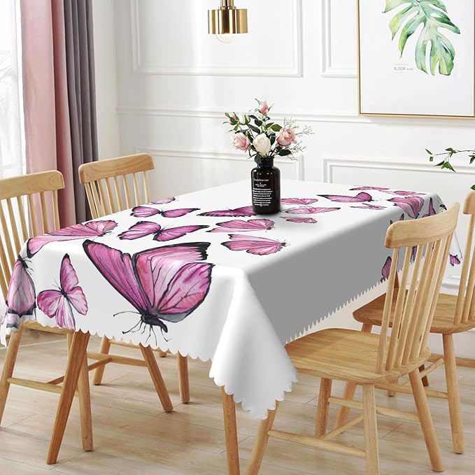 60x84inches Butterfly Rectangle Table Cloth Pink Purple Nature Butterflies by TTQYFNM