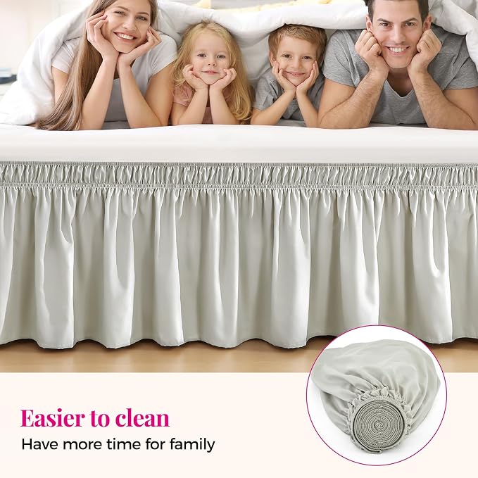 RIMELA Light Grey Bed Skirt King Size 15 Inch Drop, Wrap Around Elastic Bedskirt - Image 7