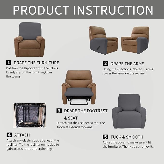 Easy-Going Recliner Stretch Sofa Slipcover Sofa Cover 4-Pieces Furniture - Image 5