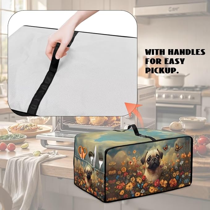 Cute Pug Dog Floral Butterfly Print Microwave Oven Dust Cover Dust Cover - Image 5