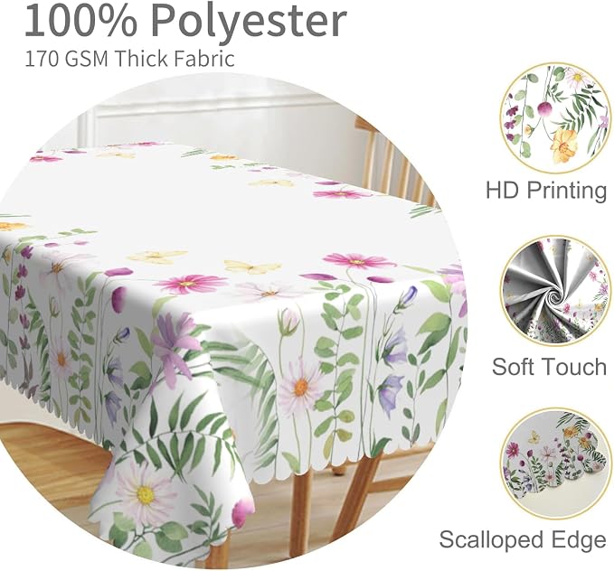 52x70inches Floral Rectangle Tablecloth Pink Wild Flowers Butterfly Botanical - Image 3
