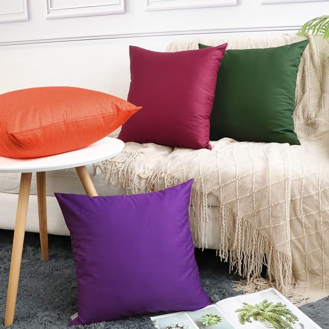 4-Pack 100% Cotton Comfortable Solid Decorative Throw Pillow Case Square - Image 3