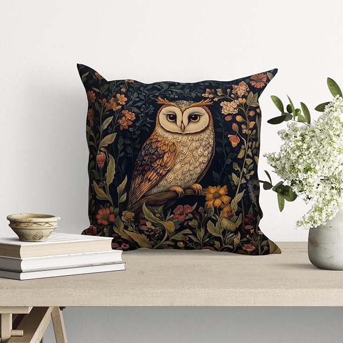 YOU FOUND ME William Morris Abstract Vintage Floral Velvet Owl Design Throw - Image 7