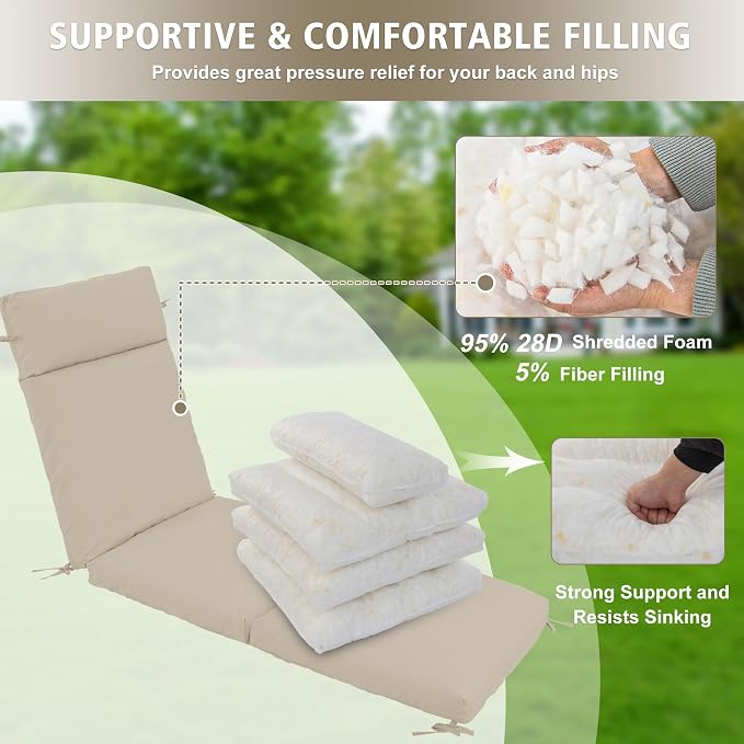 Chaise Lounge Cushion 80x26x3 Inch ?Set of 2 Outdoor Lounge Chair Cushions - Image 5