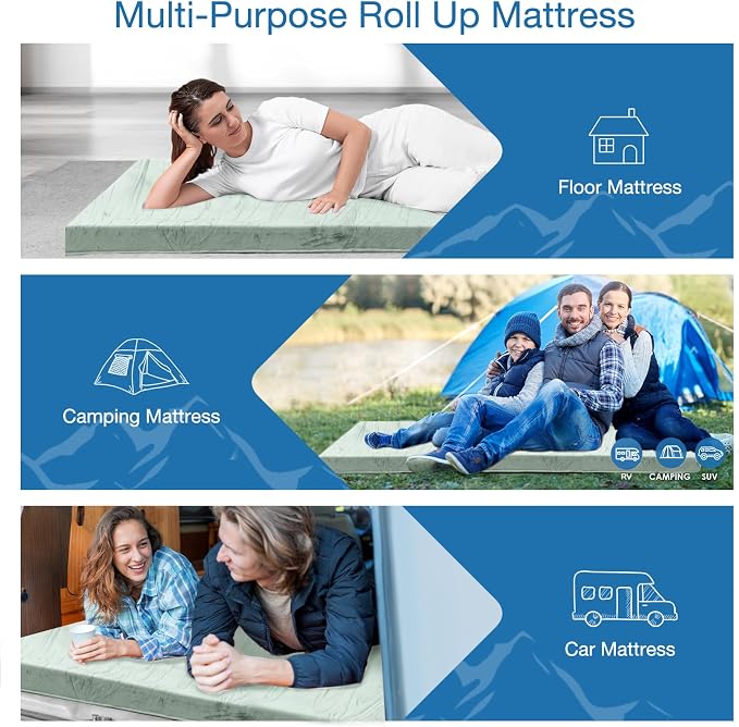 KingChii CertiPUR-US Memory Foam Camping Mattress, Portable Roll Up Travel Car - Image 6