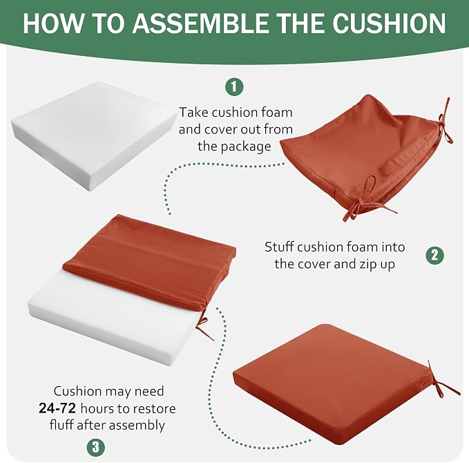 Outdoor Chair Cushions Set of 2: Waterproof & Fade Resistant Deep Seat Cushion - Image 8