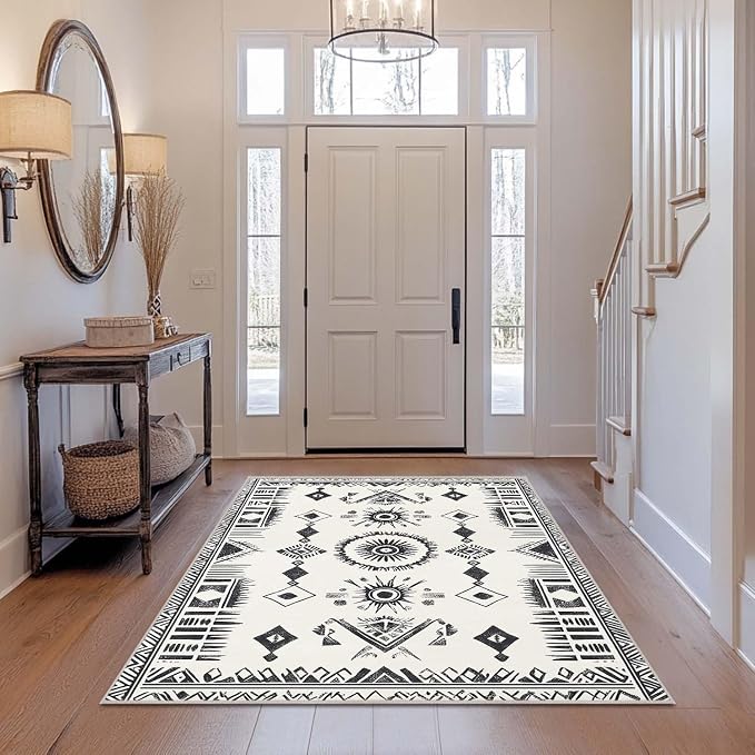4x6 Western Area Rug Southwestern Tribal Black White Rug Non Slip Low Pile by Unknown