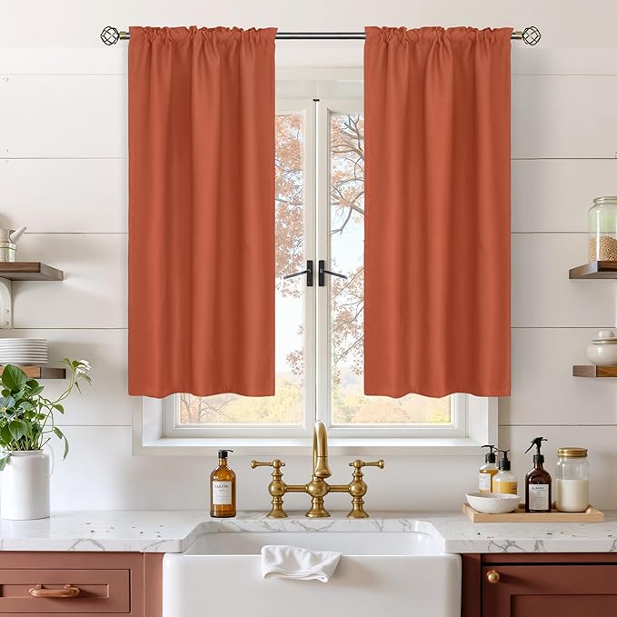 BGment Terracotta Blackout Kitchen Curtains 40 Inches Long by BGment