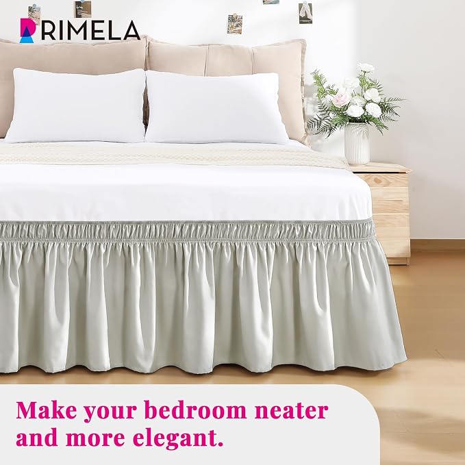 RIMELA Light Grey Bed Skirt King Size 15 Inch Drop, Wrap Around Elastic Bedskirt - Image 8