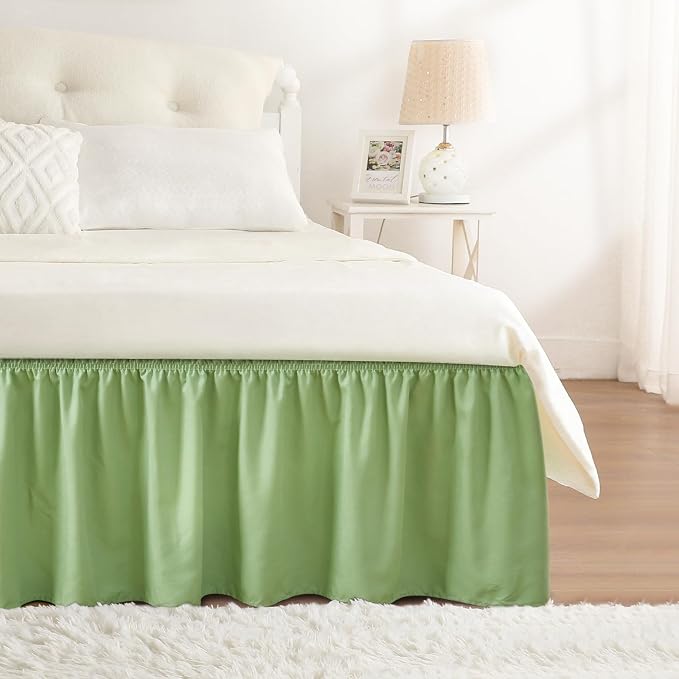 RIMELA Light Green Bed Skirt Queen Size 15 Inch Drop, Elastic Bed Skirting - Image 2