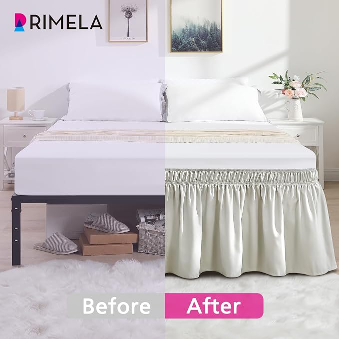 RIMELA Light Grey Bed Skirt King Size 15 Inch Drop, Wrap Around Elastic Bedskirt - Image 4