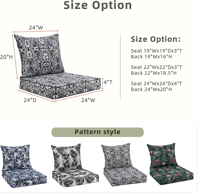 Favoyard Outdoor Seat Cushion 24 x 24 x 4 in Waterproof Pattern Fade Resistant - Image 2