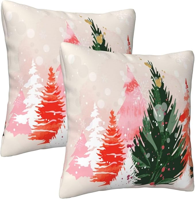bassyil Christmas Tree Watercolor Throw Pillow Covers Decorative Linen Pillow - Image 7