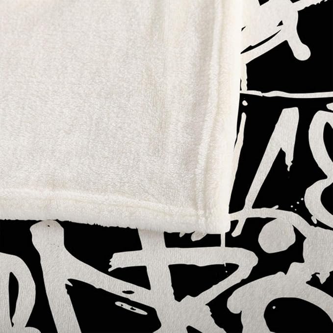 Mugod Black White Pattern Throw Blanket Graffiti Seamless Pattern - Image 7