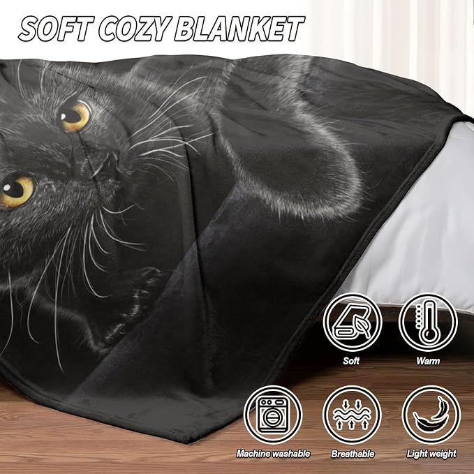 HommomH Black Cat Blanket for Women Girls, Cat Lover Gifts, Soft Fleece Throw - Image 4