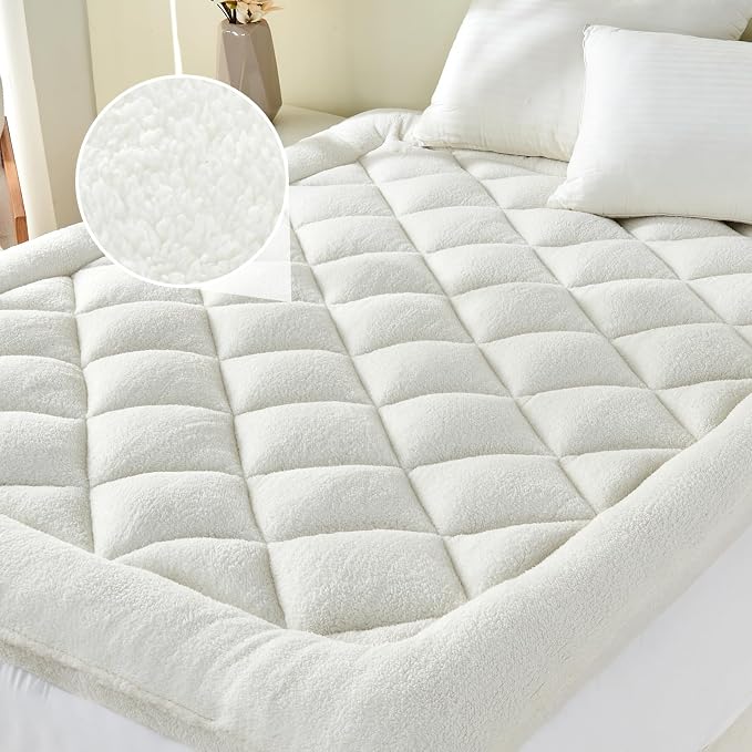 Mattress Topper Full for Back Pain Thick Mattress Pad Cover Sherpa Plush Pillow by HOMTEC