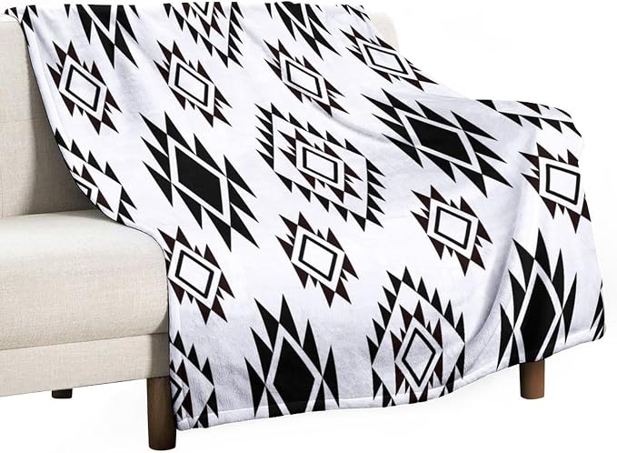 Boho Throw Blanket, Vintage Tribal Aztec Printed Flannel Blanket by JanJCurt