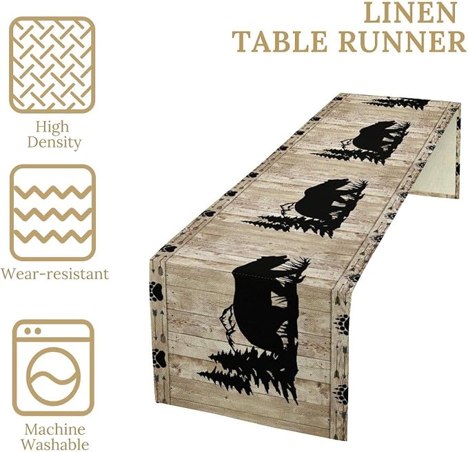Rustic Woodland Table Runner, Forest Animals Country Lodge Cabin Wild Bear - Image 6