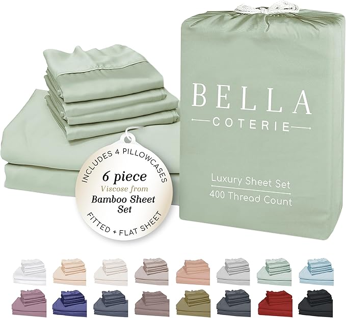 Bella Coterie 6 Piece Luxury Bamboo Viscose Split Top King Size Sheet Set | 34" by BC