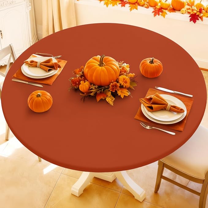 Round Spandex Thanksgiving Tablecloth, Elastic Fitted Waterproof Tablecloths by Moosfor