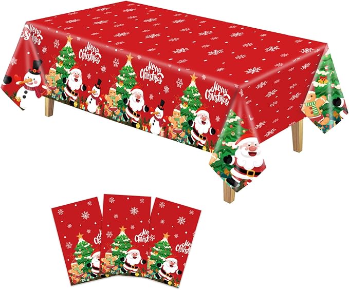 YQUQWN 3 PCS Christmas Tablecloth Plastic Disposable Waterproof Red Table Cover by YQUQWN