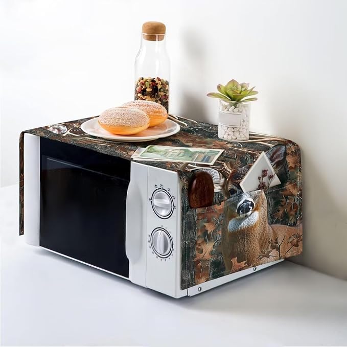 ZFRXIGN Camo Deer Microwave Oven Cover Dust Oil Proof Linen Waterproof Fabric by ZFRXIGN