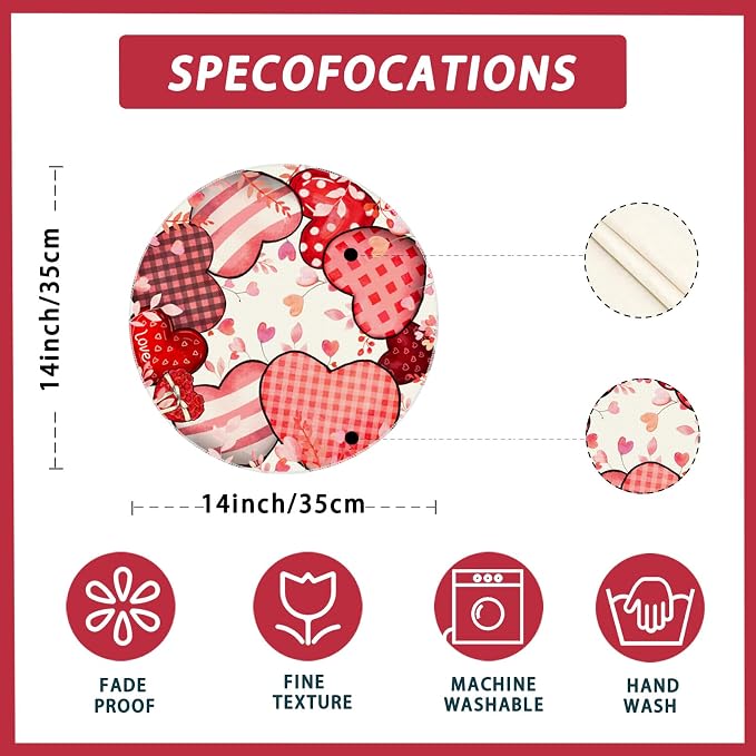 XCHI Love Hearts Valentine's Day Round Placemats Set of 4 Table Mats - Image 5