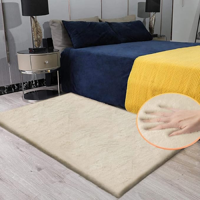 Light Brown Beige Plush Washable Fluffy Area Rugs - Image 2