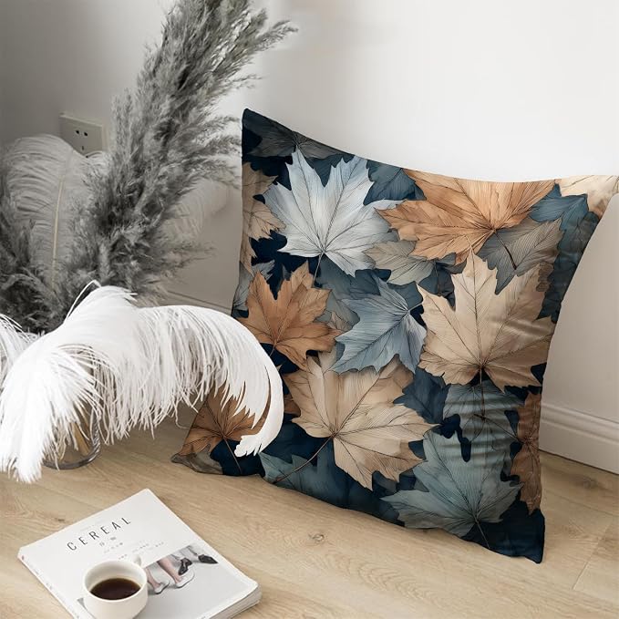 Vintage Boho Leaves Print Throw Pillow Cover, Indoor Outdoor Cushion Case - Image 4