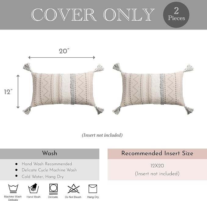 BlissBlush Decorative Lumbar Throw Pillow Cover 12x20 Combo Set of 2 Gray - Image 5