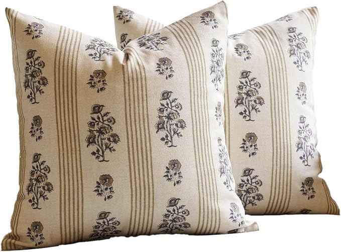 Amor Virisso Floral Throw Pillow Covers 20x20 Set of 2 Block Print Pillow - Image 8