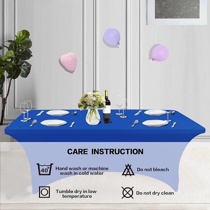 IVAPUPU 2 Pack 4FT Table Cloth for Rectangular Fitted Events Stretch Royal Blue - Image 5